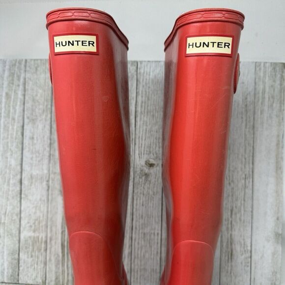 Hunter Rain Boots Womens Size 7 Pink Rubber Original Tall Classic Outdoor Matte - Picture 2 of 12